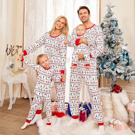 Christmas Pajamas for Family, Matching Family Christmas Pjs Sets Red Elk Tree Printed Top Sleepwear