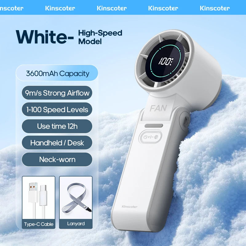 Portable Handheld Turbo Fan – Foldable Mini Outdoor Cooling Fan, Rechargeable 3600mAh Battery, 100-Speed Adjustable, High-Speed Airflow