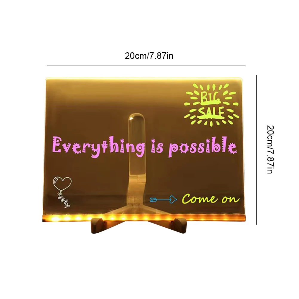 Glow Board - Light up Acrylic Message Board | Rewritable | DIY Children's Glowing Drawing Board |Message Lamp with 7 Colorful Pens