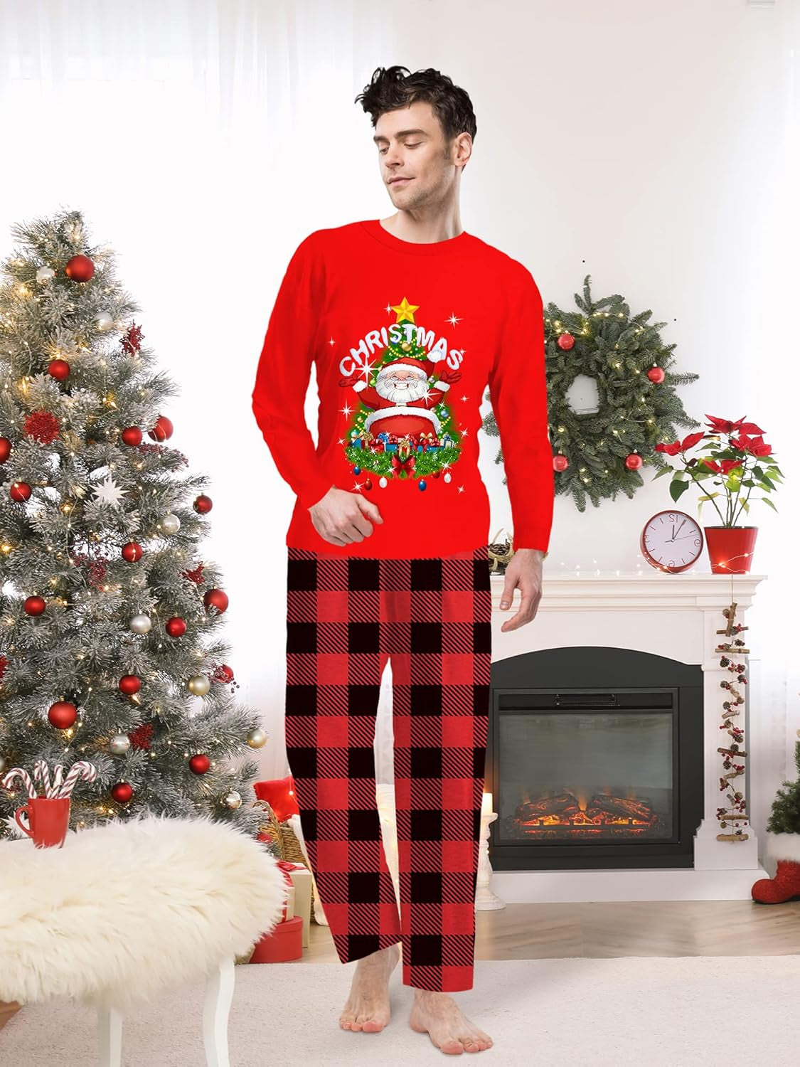 Christmas Pajamas Set for Family, Christmas Matching Jammies Xmas Pjs Holiday Long Sleeve Sleepwear for Men Women Couples Kids
