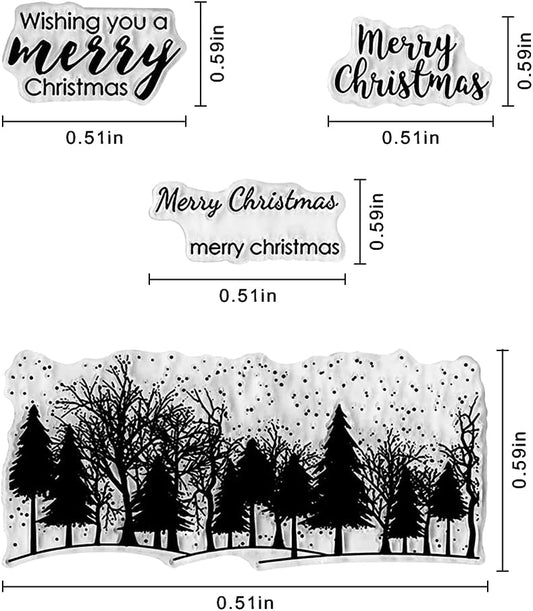 Christmas Forest Clear Stamps and Die Cuts for Card Making and Photo Album Decorations, Trees Blessing Words Transparent Rubber Stamps and Cutting Dies Seal for DIY Scrapbooking