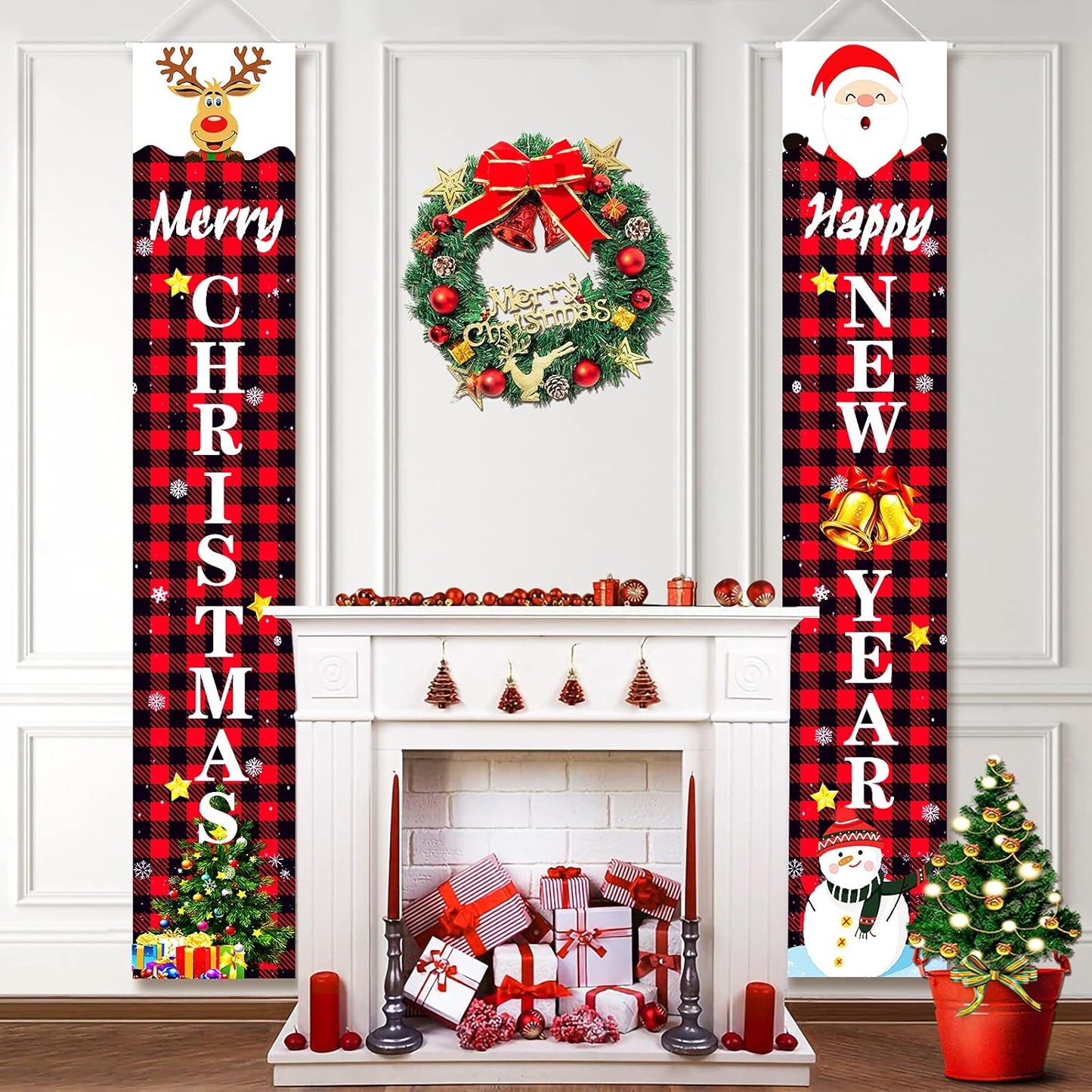 Christmas Banner Decorations, Christmas Porch Decorations Xmas Decor Banner with Window Clings for Home Indoor Party 72"X12"