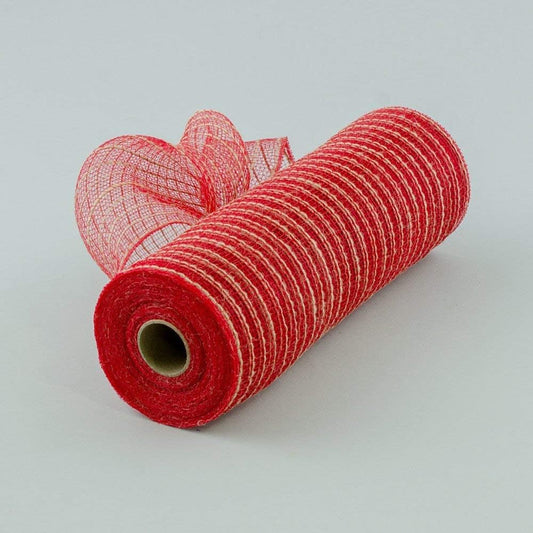 Poly Jute Burlap Deco Mesh, 10.5" X 10 Yards (Red, Natural)