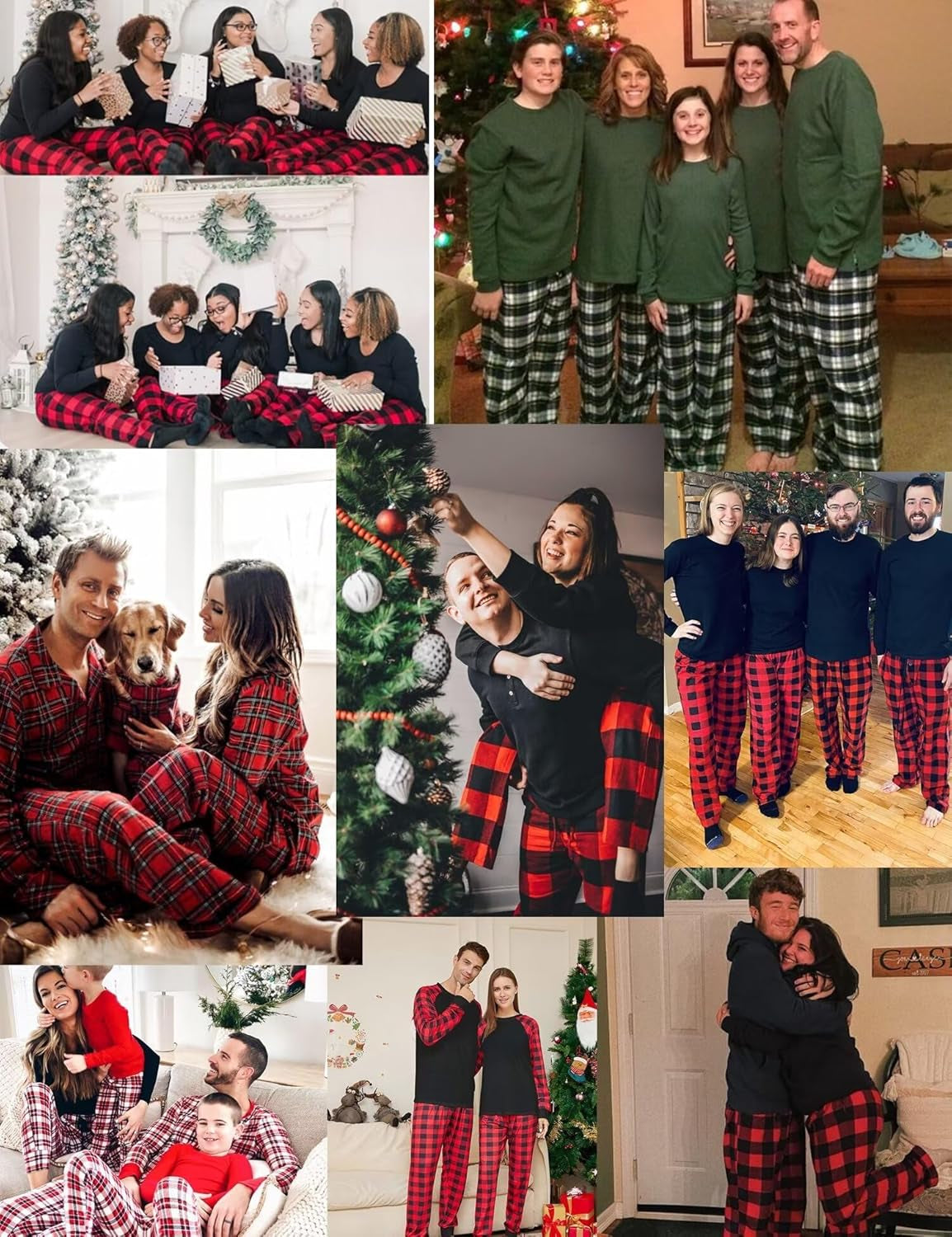 Matching Couples Christmas Pajamas Set Women & Men Plaid Pants Loungewear and Printed Long Sleeve Pjs Top