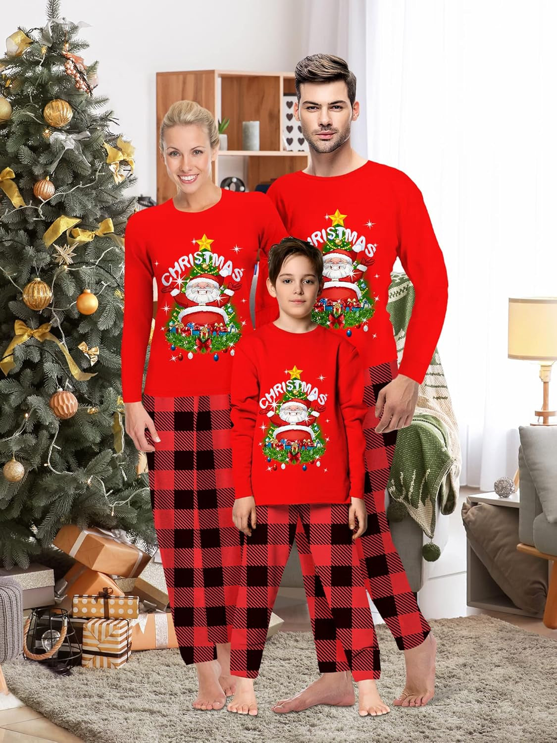 Christmas Pajamas Set for Family, Christmas Matching Jammies Xmas Pjs Holiday Long Sleeve Sleepwear for Men Women Couples Kids
