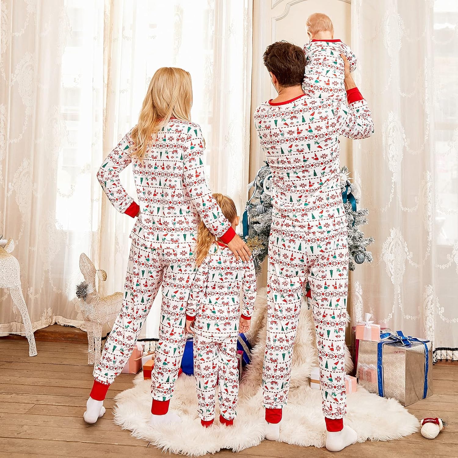 Christmas Pajamas for Family, Matching Family Christmas Pjs Sets Red Elk Tree Printed Top Sleepwear