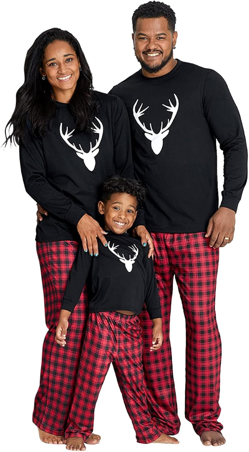 Matching Family Pajamas Sets Christmas Pj'S Letter Print Top and Plaid Bottom Sleepwear Jammies with Pockets
