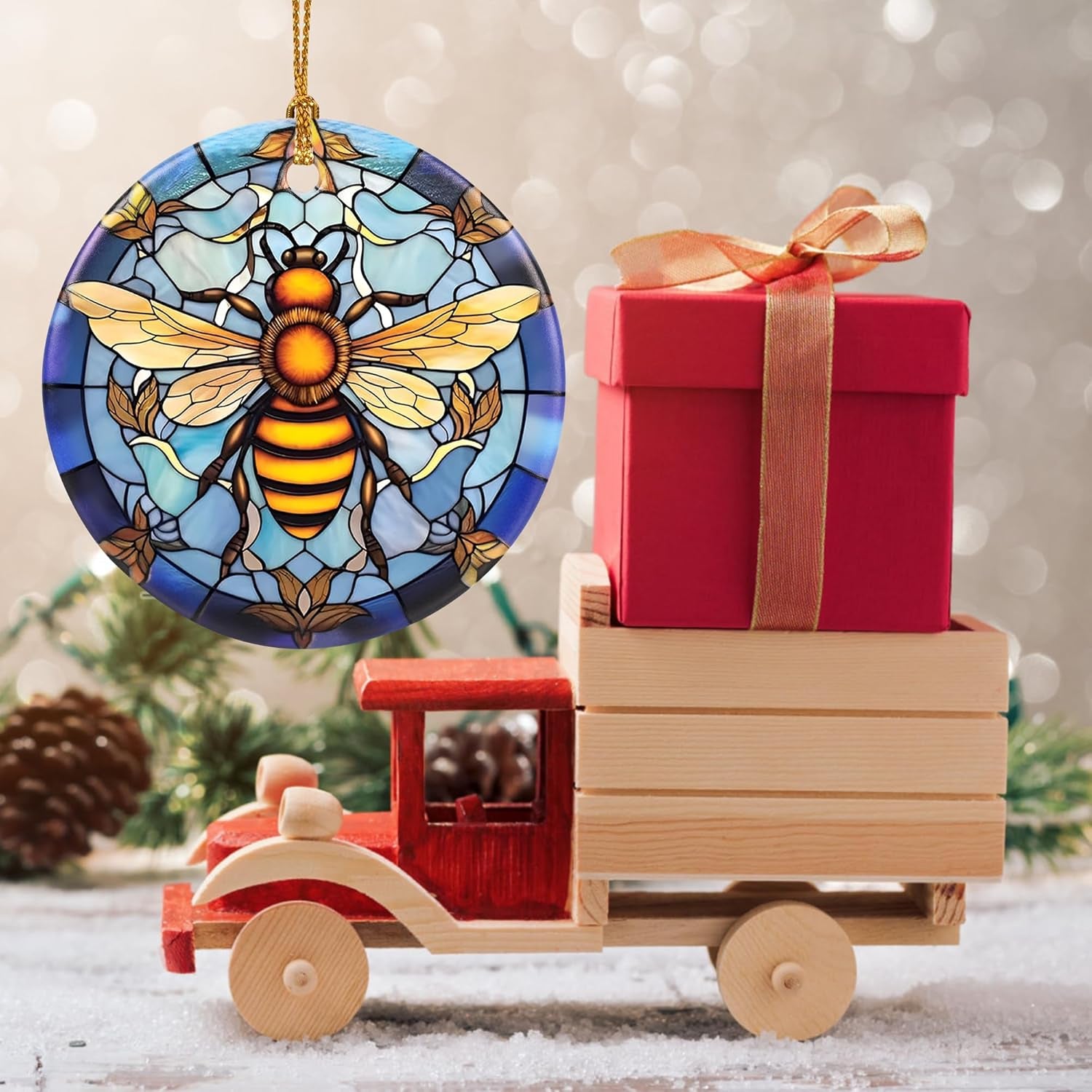 Christmas Ornament, Christmas Decoration, Holiday Present Idea, Heirloom Keepsake, round Ceramic, Gift Exchange, Gift Idea, Bee