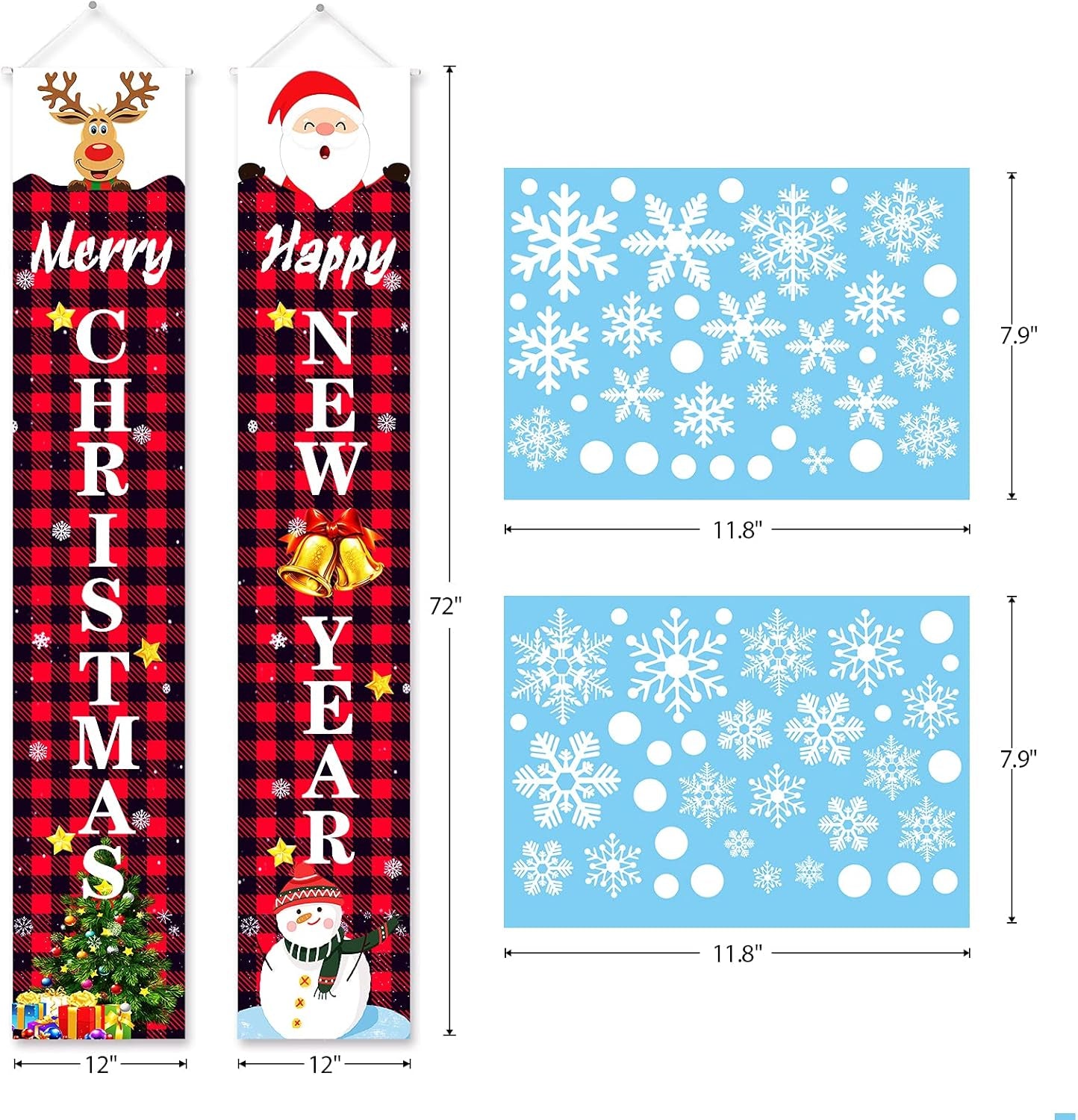Christmas Banner Decorations, Christmas Porch Decorations Xmas Decor Banner with Window Clings for Home Indoor Party 72"X12"