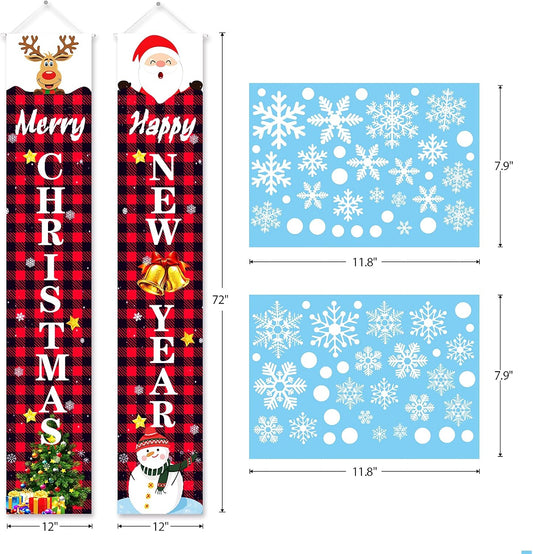 Christmas Banner Decorations, Christmas Porch Decorations Xmas Decor Banner with Window Clings for Home Indoor Party 72"X12"