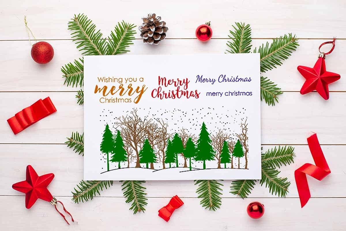 Christmas Forest Clear Stamps and Die Cuts for Card Making and Photo Album Decorations, Trees Blessing Words Transparent Rubber Stamps and Cutting Dies Seal for DIY Scrapbooking
