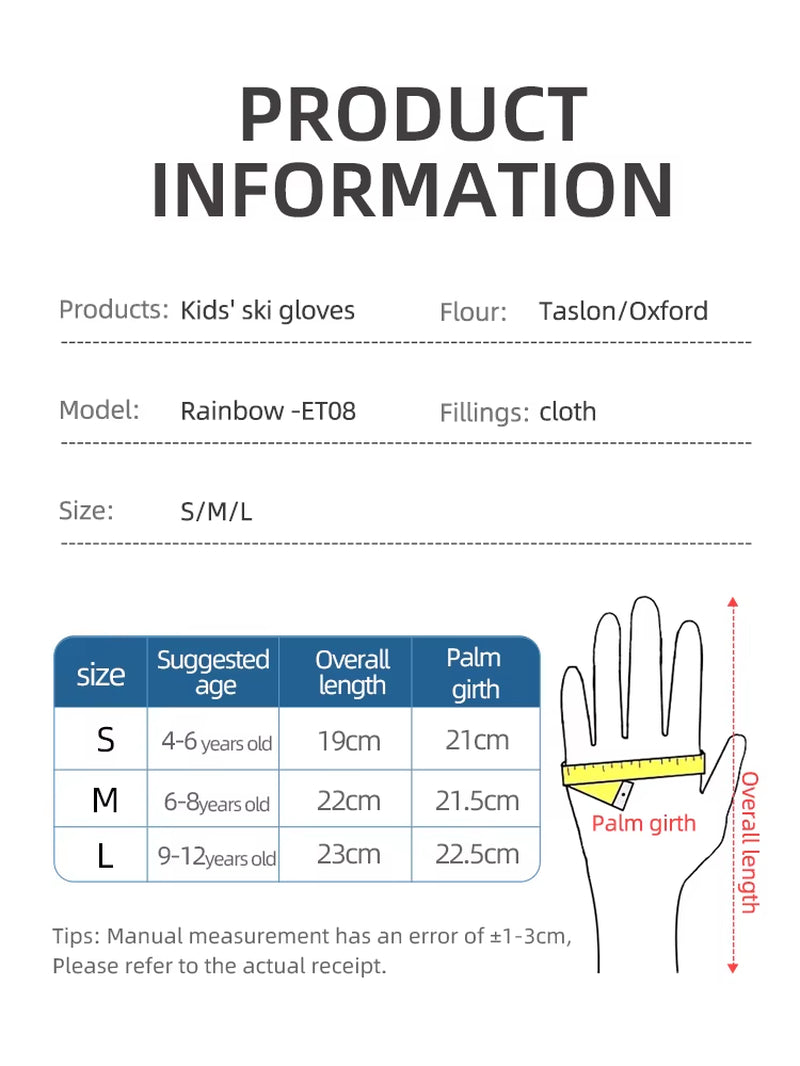 Children'S Ski Warm Gloves, Unisex Style, Winter Fleece-Lined Anti-Slip Outdoor Gloves with Side Zipper, Waterproof Material