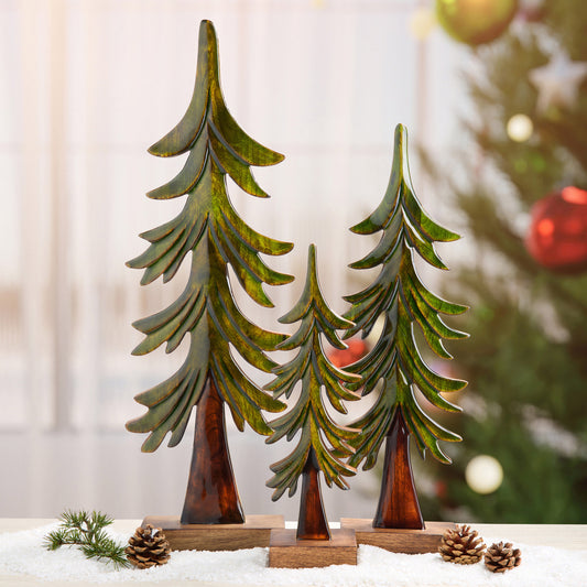 Enameled Wood Trees, Set of 3