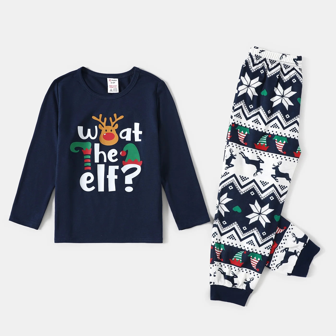 Christmas Family Matching Pajamas Dark Blue Elf Graphic Long-Sleeve Pajamas Sets