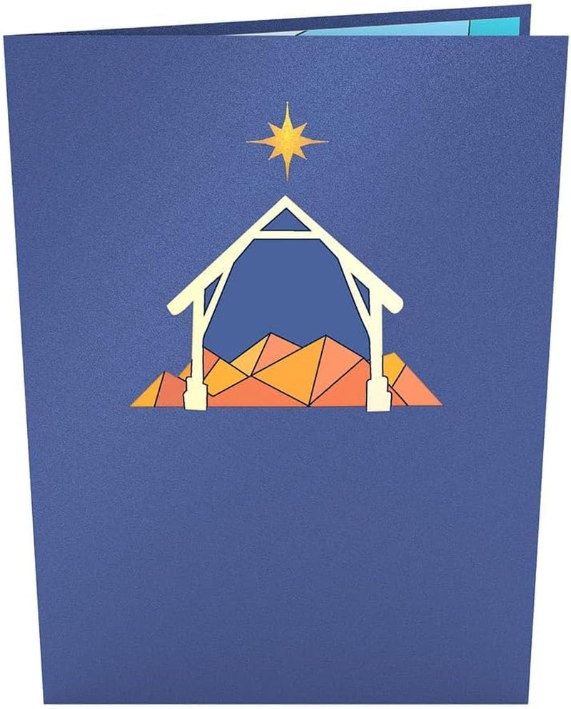 Christmas Pop-Up Card for Her and Him - 3D Holiday Greeting Cards for Boys, Girls, Men, Women - Stained Glass 5" X 7" Nativity Scene - Blank Note Card & Envelope Included