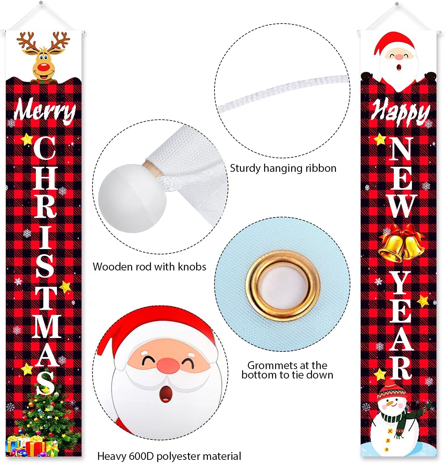 Christmas Banner Decorations, Christmas Porch Decorations Xmas Decor Banner with Window Clings for Home Indoor Party 72"X12"