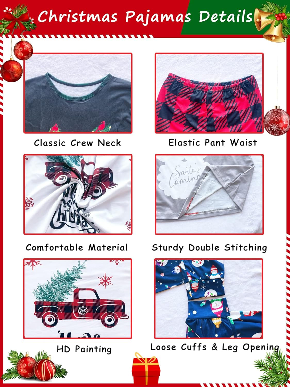 Christmas Pajamas Set for Family, Christmas Matching Jammies Xmas Pjs Holiday Long Sleeve Sleepwear for Men Women Couples Kids