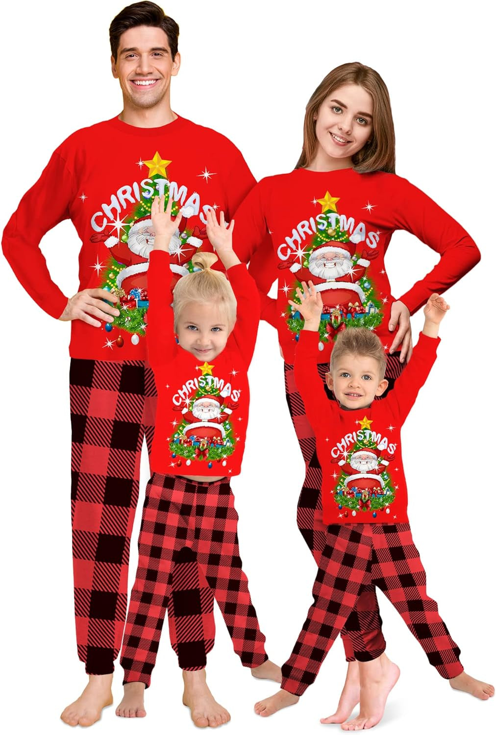 Christmas Pajamas Set for Family, Christmas Matching Jammies Xmas Pjs Holiday Long Sleeve Sleepwear for Men Women Couples Kids