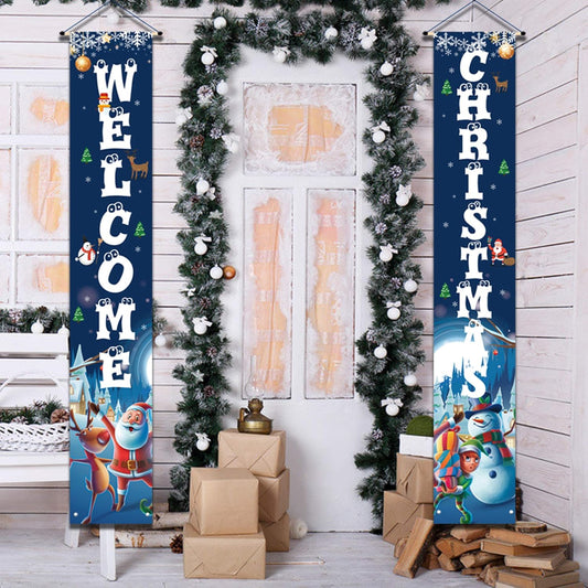 Blue Christmas Door Decorations for Outdoor Merry Christmas Banner,Hanging Christmas Decorations Porch Sign for Front Door Welcome Christmas Banners Xmas Decor Flags-Large Size