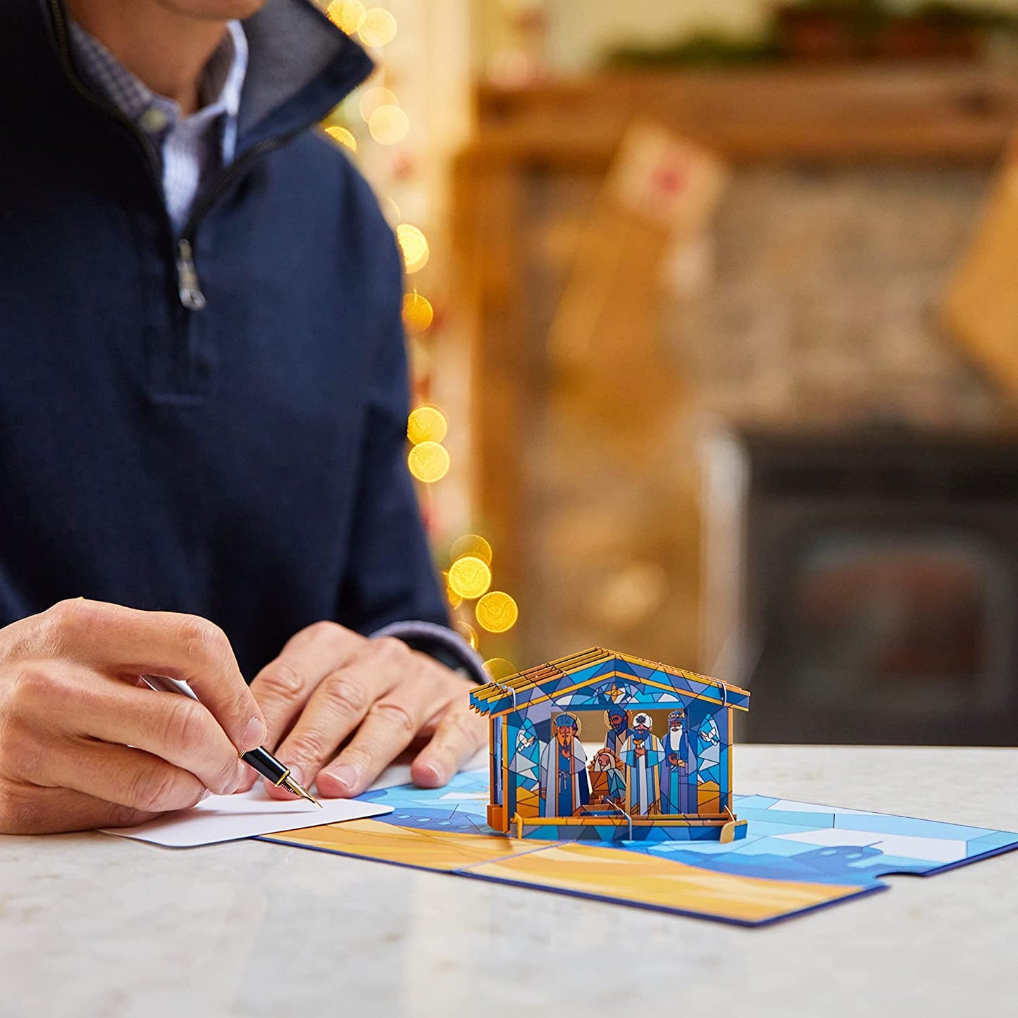 Christmas Pop-Up Card for Her and Him - 3D Holiday Greeting Cards for Boys, Girls, Men, Women - Stained Glass 5" X 7" Nativity Scene - Blank Note Card & Envelope Included