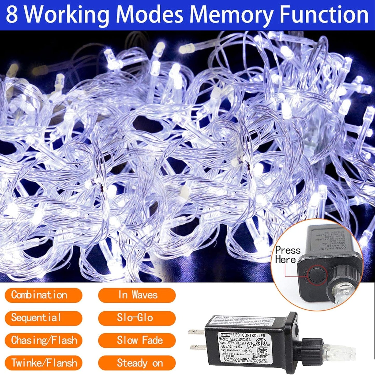 Outdoor Christmas Star Lights 320 LED Waterfall Christmas Tree Lights 8 Lighting Modes Outdoor Christmas Decorations Star String Lights for outside Tree Wall Yard Xmas Wedding Party (White)