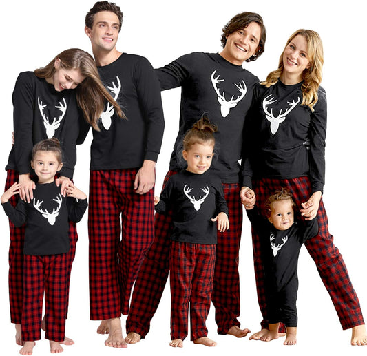 Matching Family Pajamas Sets Christmas Pj'S Letter Print Top and Plaid Bottom Sleepwear Jammies with Pockets