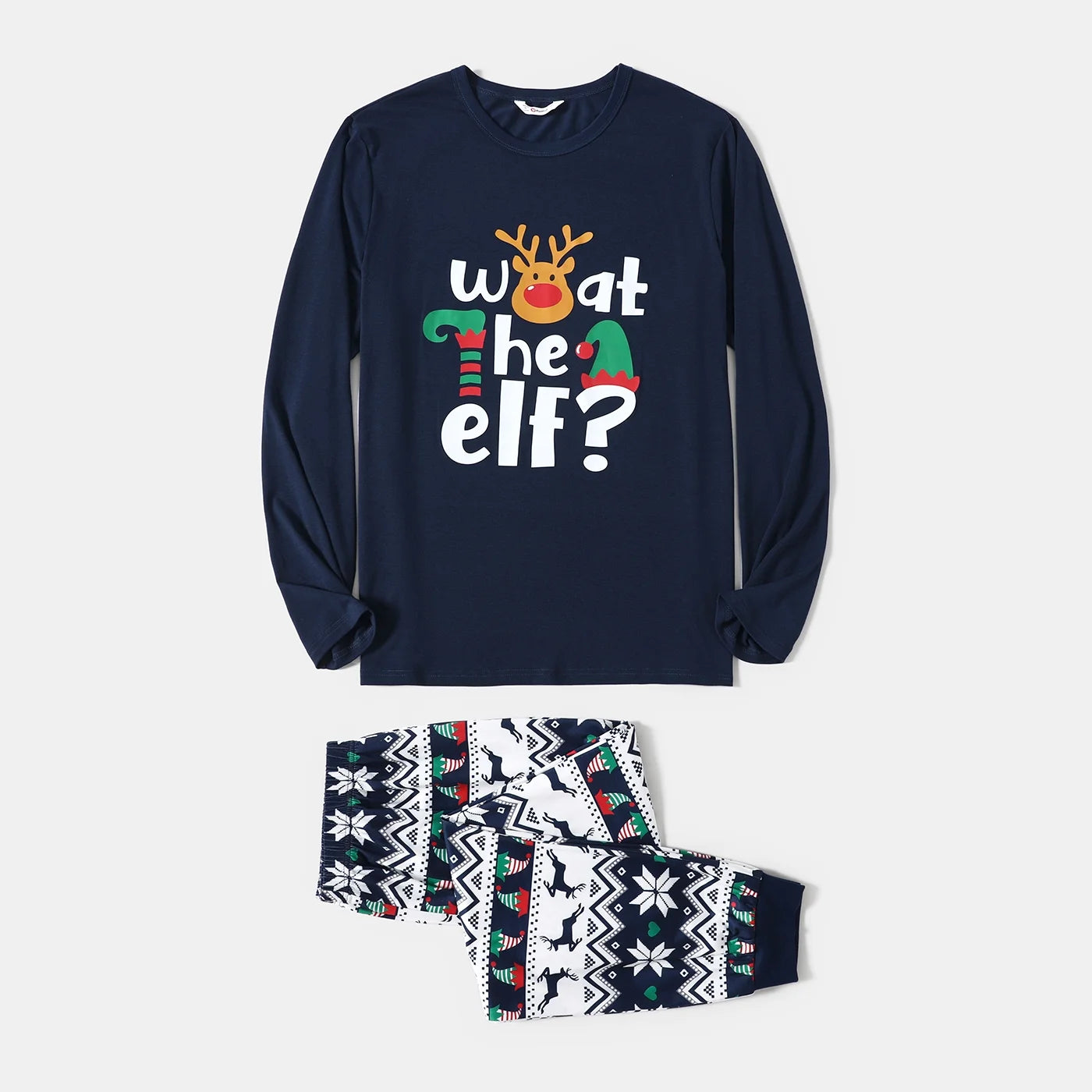 Christmas Family Matching Pajamas Dark Blue Elf Graphic Long-Sleeve Pajamas Sets