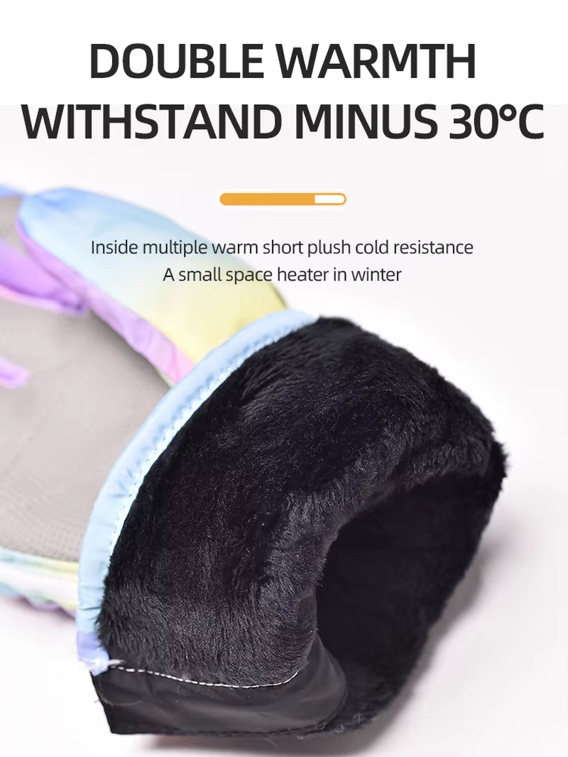 Children'S Ski Warm Gloves, Unisex Style, Winter Fleece-Lined Anti-Slip Outdoor Gloves with Side Zipper, Waterproof Material