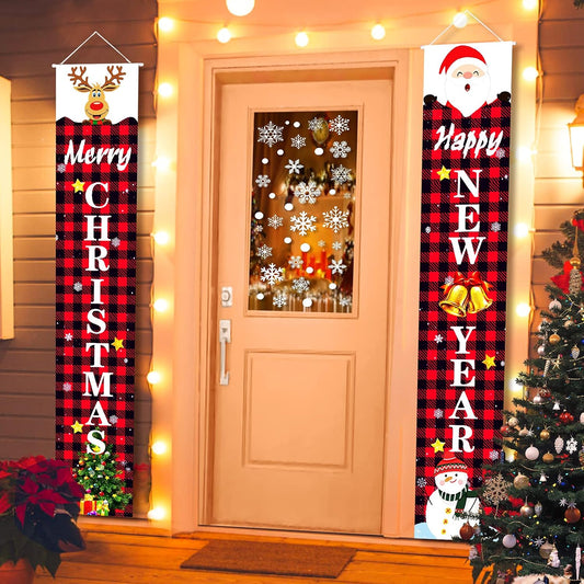 Christmas Banner Decorations, Christmas Porch Decorations Xmas Decor Banner with Window Clings for Home Indoor Party 72"X12"