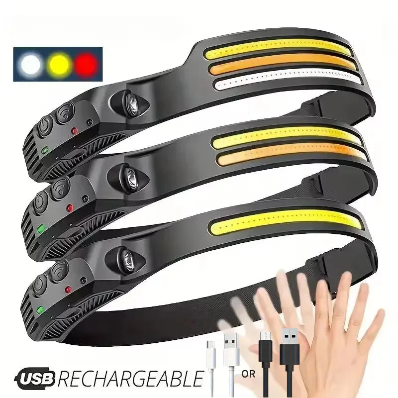 Rechargeable COB LED Headlamp | 6000K Ultra-Bright Induction Head Torch | 5 Lighting Modes for Work, Climbing, Running & Cycling