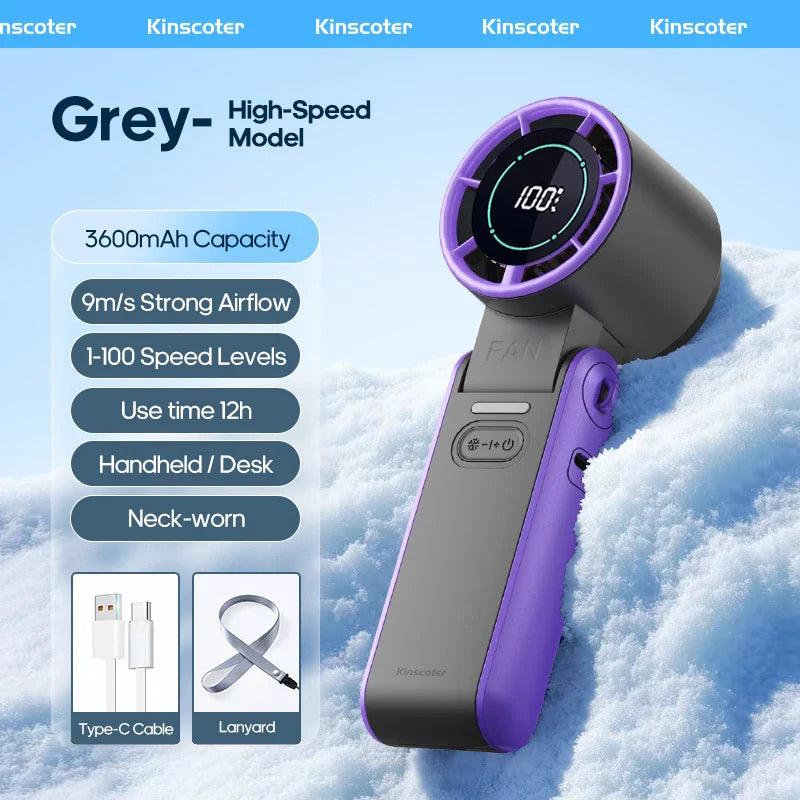 Portable Handheld Turbo Fan – Foldable Mini Outdoor Cooling Fan, Rechargeable 3600mAh Battery, 100-Speed Adjustable, High-Speed Airflow