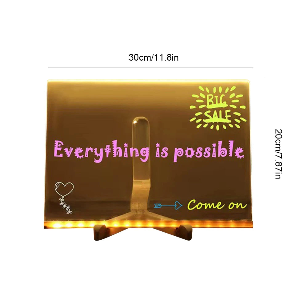 Glow Board - Light up Acrylic Message Board | Rewritable | DIY Children's Glowing Drawing Board |Message Lamp with 7 Colorful Pens