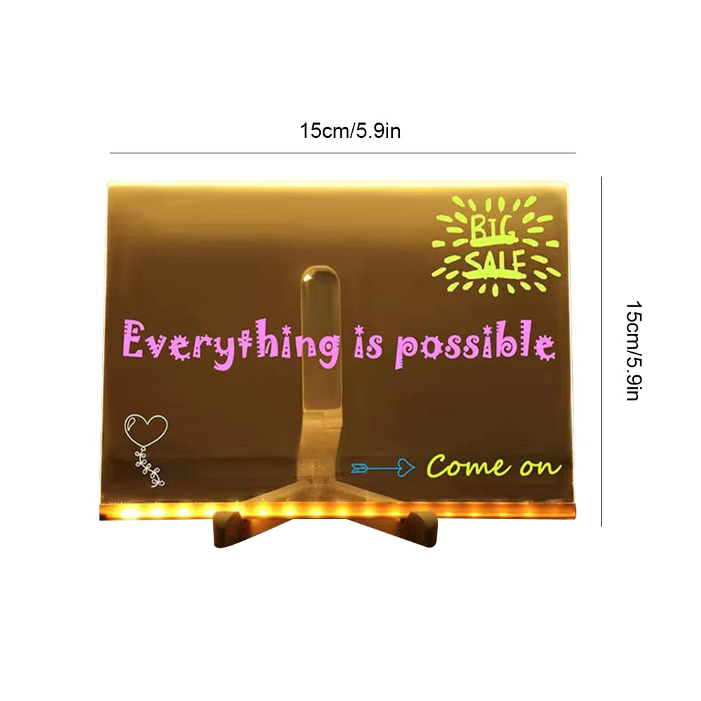 Glow Board - Light up Acrylic Message Board | Rewritable | DIY Children's Glowing Drawing Board |Message Lamp with 7 Colorful Pens