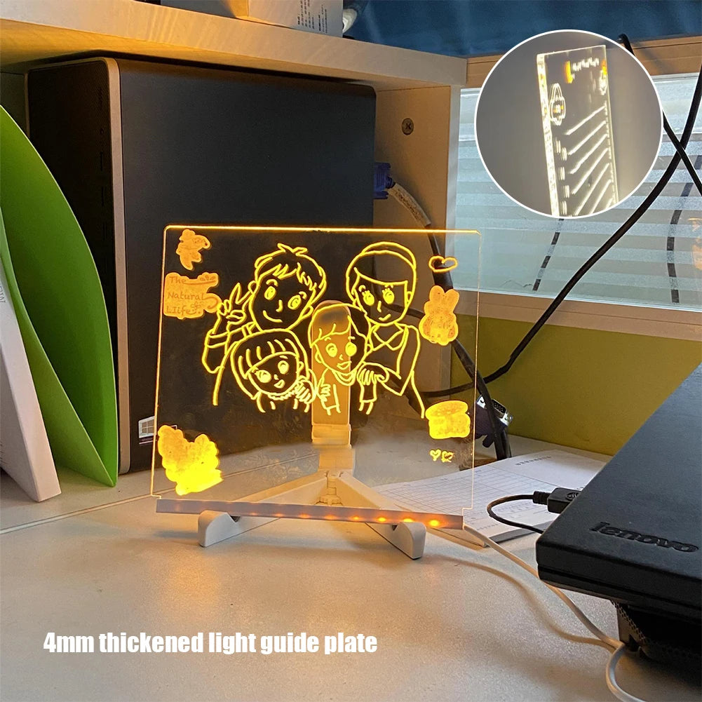 Glow Board - Light up Acrylic Message Board | Rewritable | DIY Children's Glowing Drawing Board |Message Lamp with 7 Colorful Pens