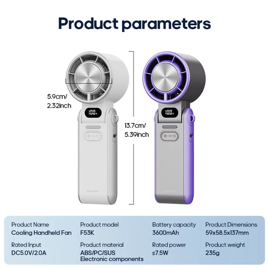 Portable Handheld Turbo Fan – Foldable Mini Outdoor Cooling Fan, Rechargeable 3600mAh Battery, 100-Speed Adjustable, High-Speed Airflow