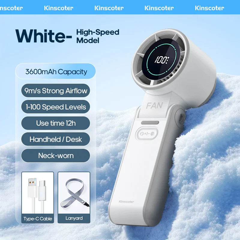 Portable Handheld Turbo Fan – Foldable Mini Outdoor Cooling Fan, Rechargeable 3600mAh Battery, 100-Speed Adjustable, High-Speed Airflow