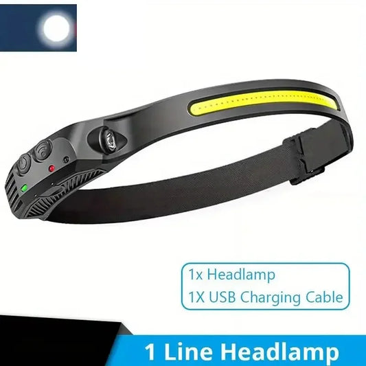 Rechargeable COB LED Headlamp | 6000K Ultra-Bright Induction Head Torch | 5 Lighting Modes for Work, Climbing, Running & Cycling