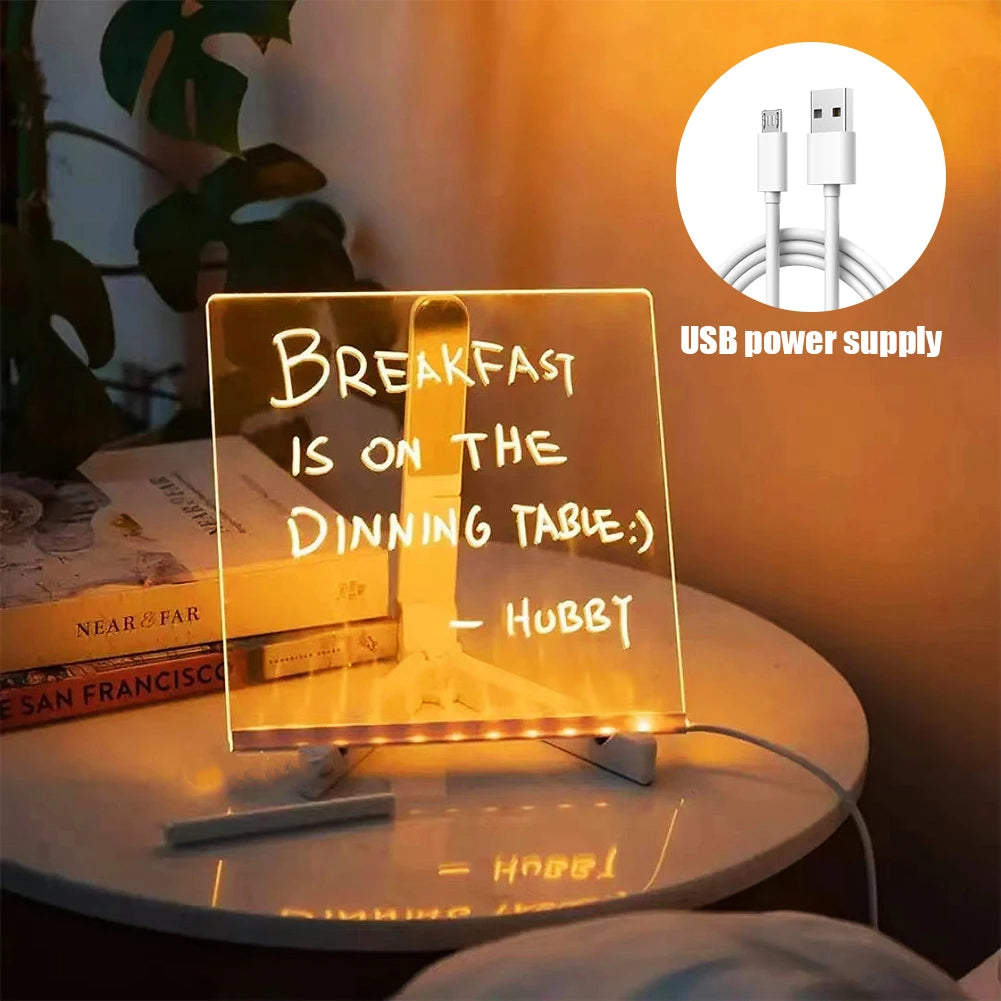 Glow Board - Light up Acrylic Message Board | Rewritable | DIY Children's Glowing Drawing Board |Message Lamp with 7 Colorful Pens