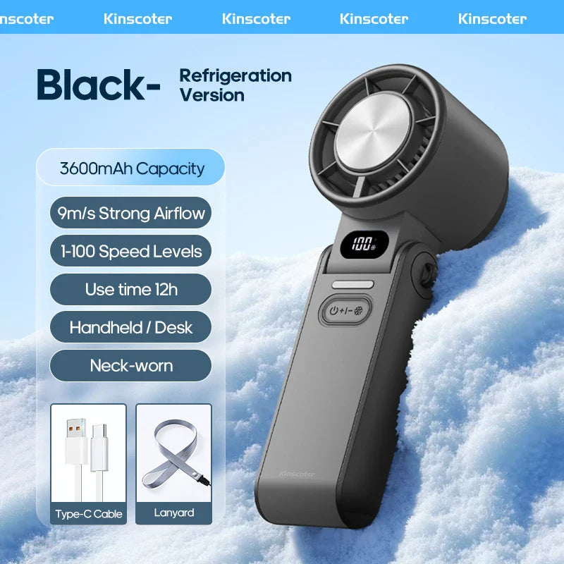 Portable Handheld Turbo Fan – Foldable Mini Outdoor Cooling Fan, Rechargeable 3600mAh Battery, 100-Speed Adjustable, High-Speed Airflow