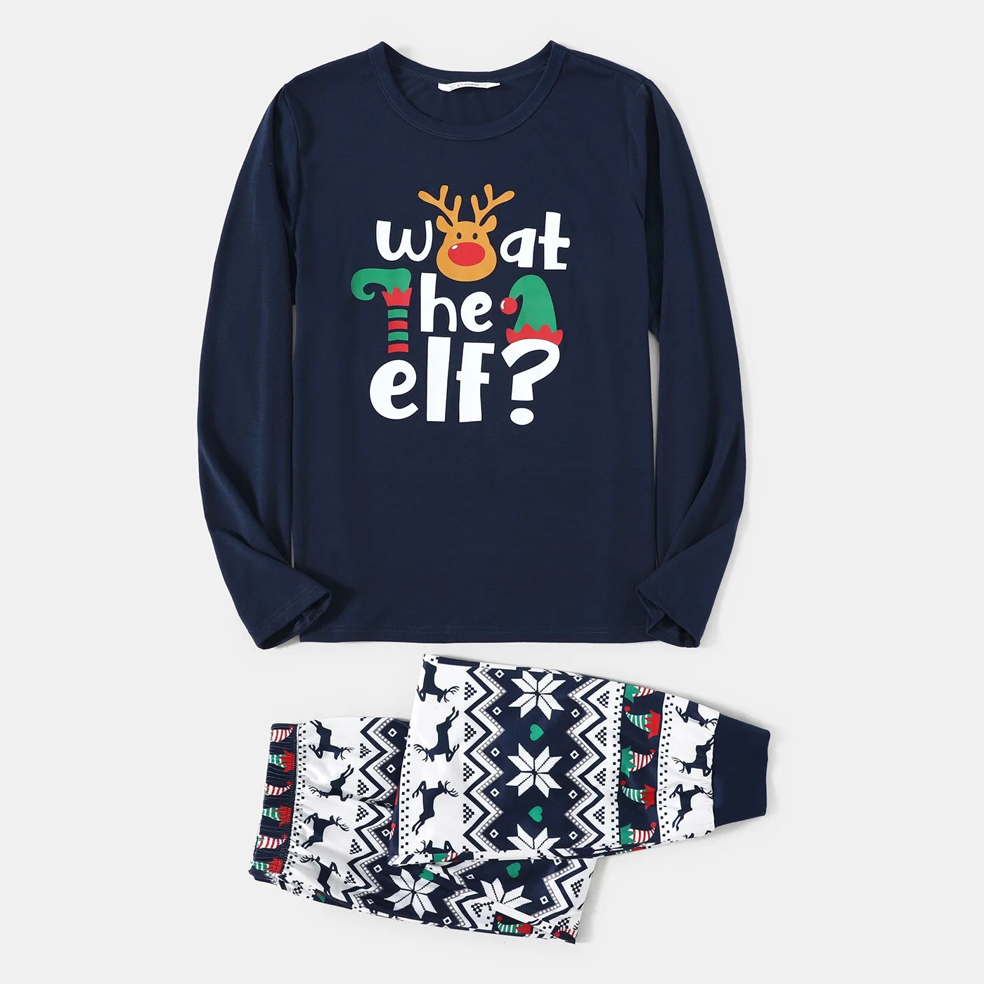 Christmas Family Matching Pajamas Dark Blue Elf Graphic Long-Sleeve Pajamas Sets