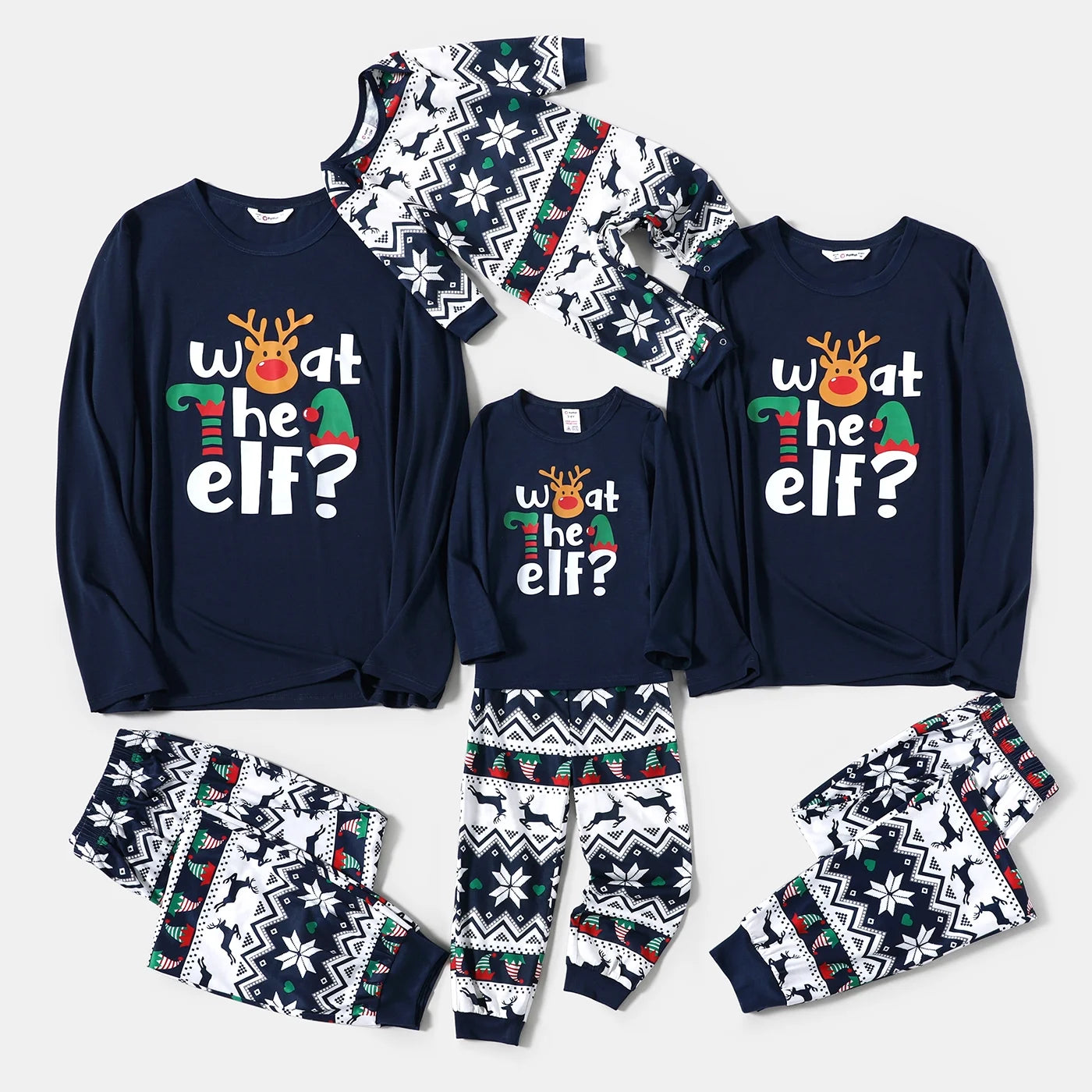 Christmas Family Matching Pajamas Dark Blue Elf Graphic Long-Sleeve Pajamas Sets