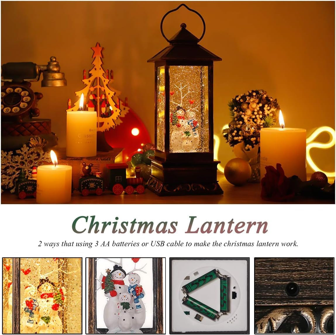House & Garden Decoration,Christmas Lantern with 8 Pieces of Music,Sparkling Crystal Keep Circling around the Snowman Families Music Box as a (Snowman Families)