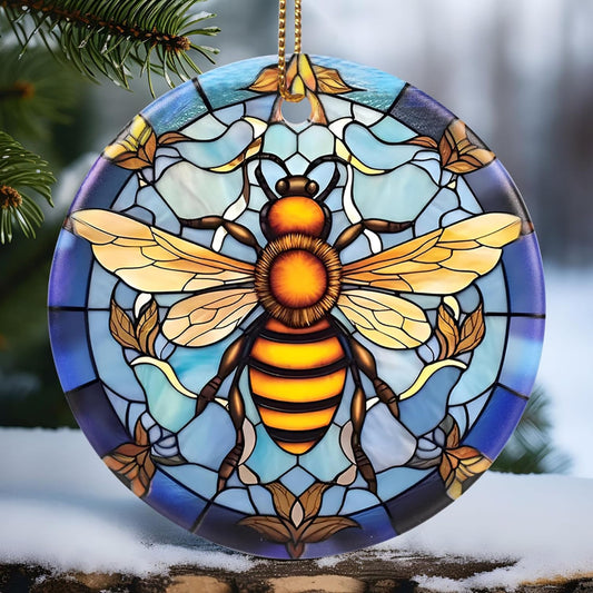 Christmas Ornament, Christmas Decoration, Holiday Present Idea, Heirloom Keepsake, round Ceramic, Gift Exchange, Gift Idea, Bee