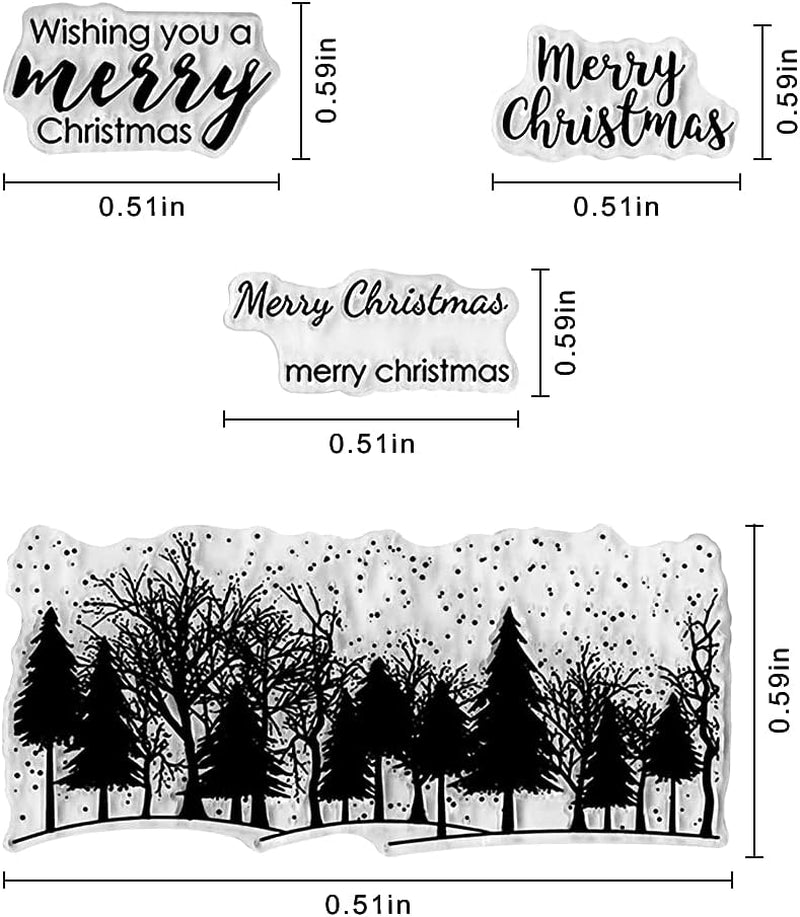 Christmas Forest Clear Stamps and Die Cuts for Card Making and Photo Album Decorations, Trees Blessing Words Transparent Rubber Stamps and Cutting Dies Seal for DIY Scrapbooking