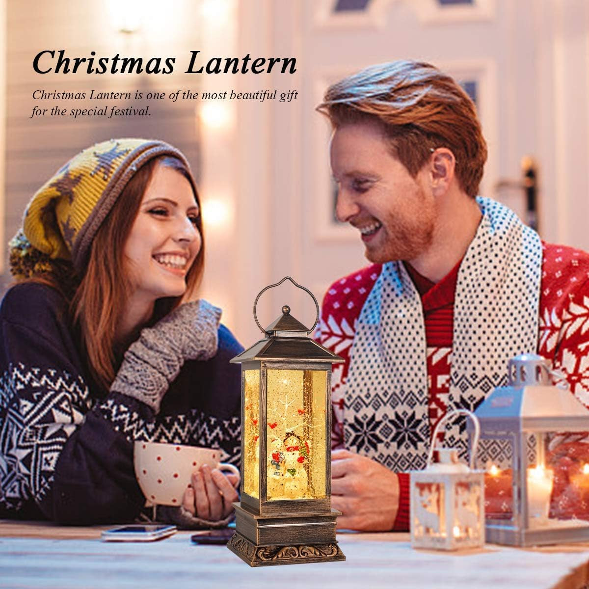 House & Garden Decoration,Christmas Lantern with 8 Pieces of Music,Sparkling Crystal Keep Circling around the Snowman Families Music Box as a (Snowman Families)